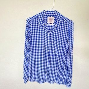 Blue and White Plaid Button-Up Shirt - M